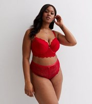 New Look Curves Red Floral Lace High Waist Thong